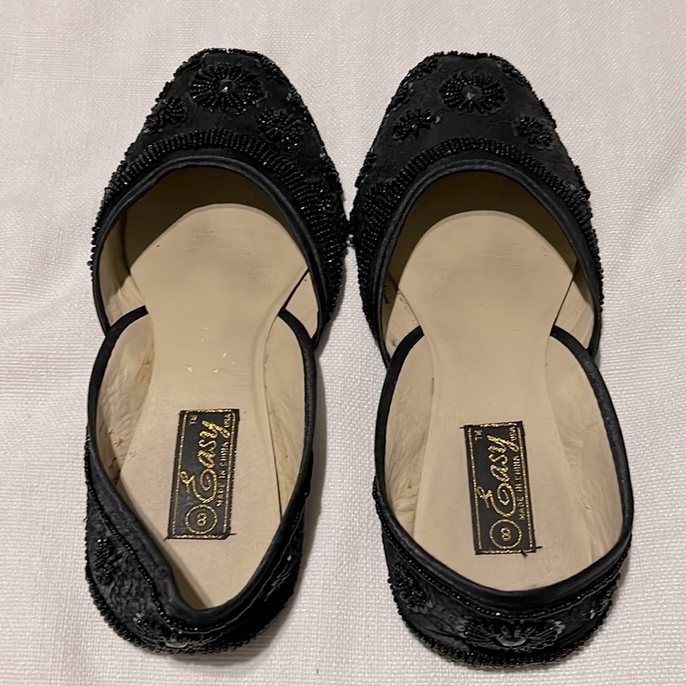 Black bead embellished slippers